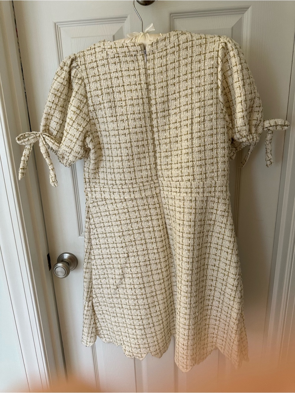 Simply Southern Cream Tweed Puff-Sleeve Dress with Pearl/Gold Buttons - Picture 6 of 9